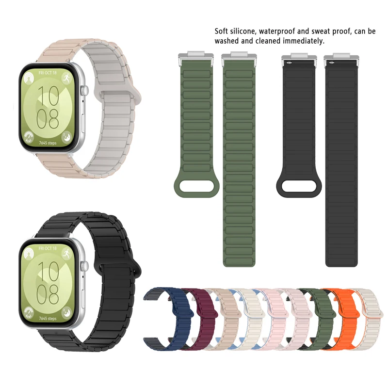Strap+Connector Sports Magnetic Silicone Band For Huawei Watch Fit-New-SE-Special Edition / Fit 2 / Fit 3 Men Women Bracelet
