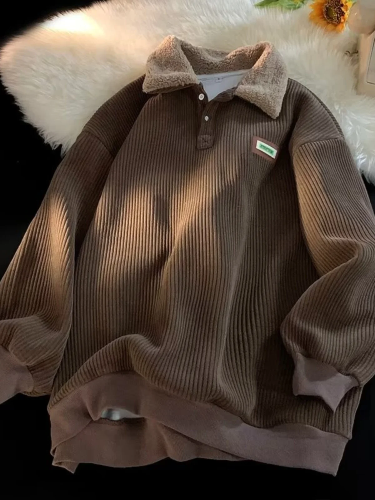 سترة رجالية بياقة من قماش الكوردروي، سميكة ودافئة للخريف والشتاء، فضفاضة بأسلوب ياباني عتيق متعدد الاستخدامات #1