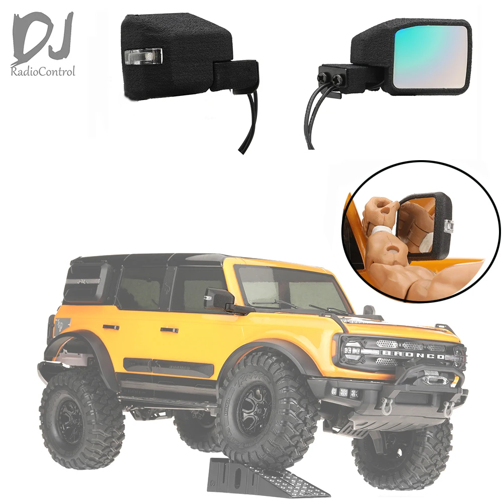 1/10 Rearview Mirror with Turn Signal Hazard lights Rotatable for T4 New Bronco 2021 Defender AXIAL SCX10 III RC Parts