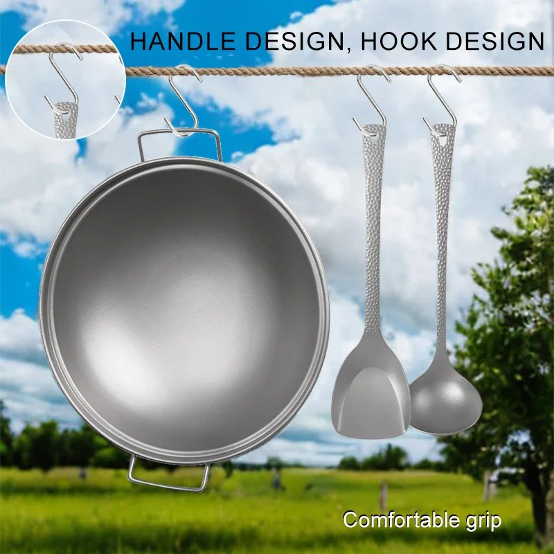 

Four Party Outdoor Pure Titanium Alcohol Stove Small Hotpot Outdoor Camping Cooking Double Ear Pot Spoon Spatula Set