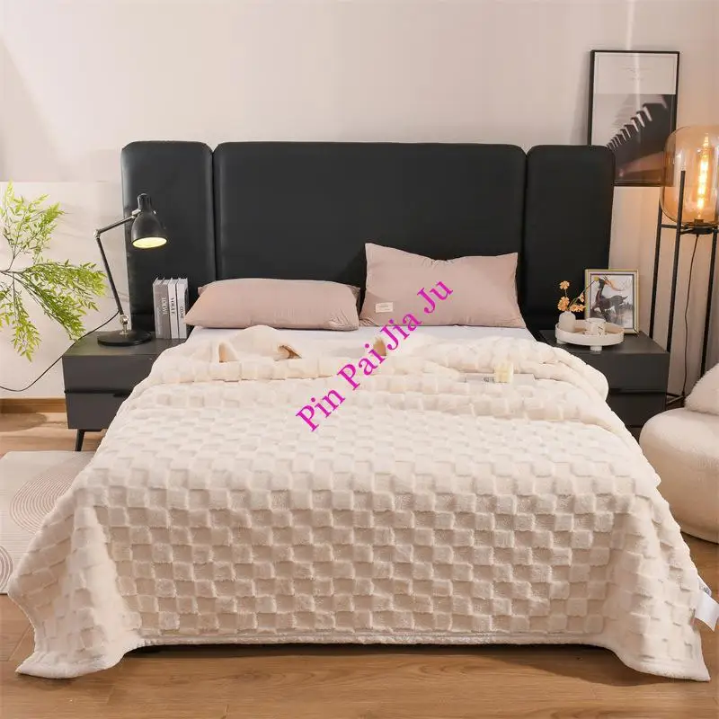 Autumn Winter Imitation Teddy Rabbit Warm Bed Blanket Soft Comfortable Thicken Sleeping Blanket Checkerboard Weighted Blanket