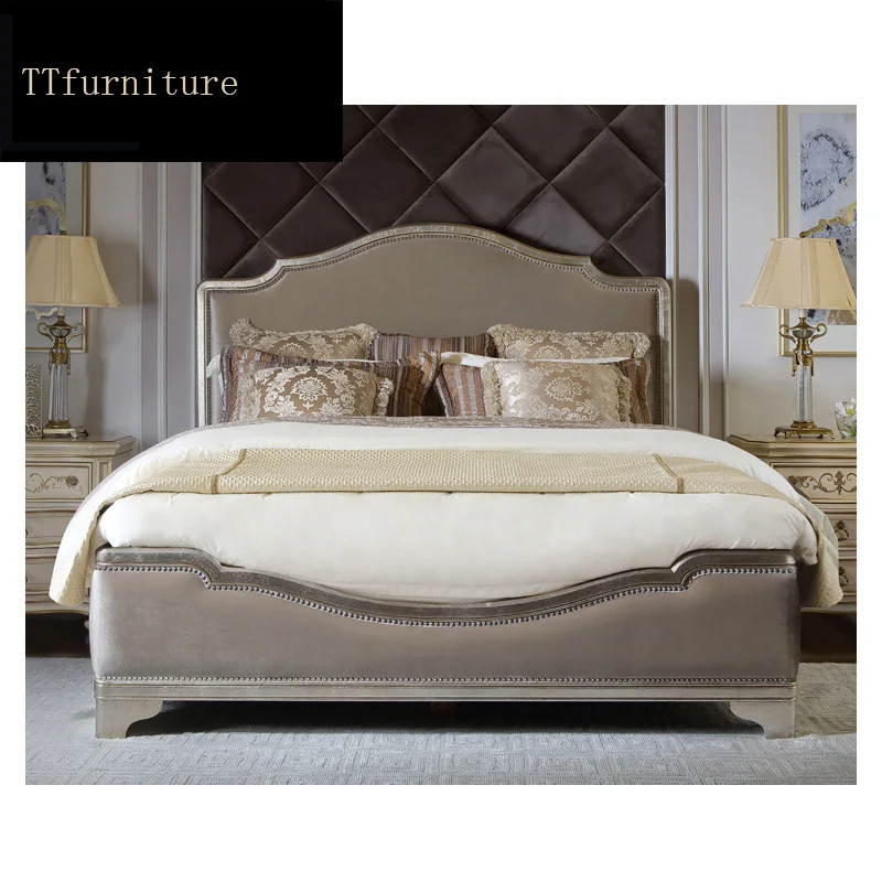 

modern european Italian solid wood bed Fashion Carved luxurious french bedroom set furniture king size jxj59