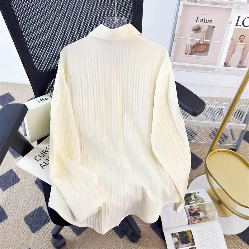 

Long Sleeve Shirts Womens Striped Cotton Button Down Loose Fit Casual Korean Style Sweet Youthful Elegant Tops Modern Trendy