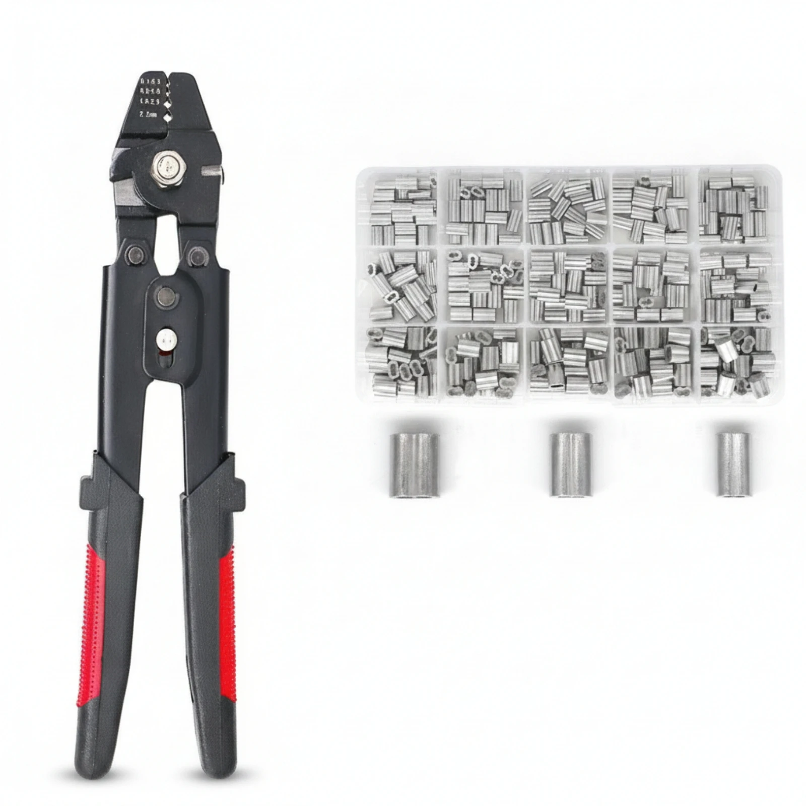 Wire Rope Crimping Tool Kit Hand-Operated Crimping Tool with Aluminum Sleeves Wire Rope Crimper Compact Locking for Anglers