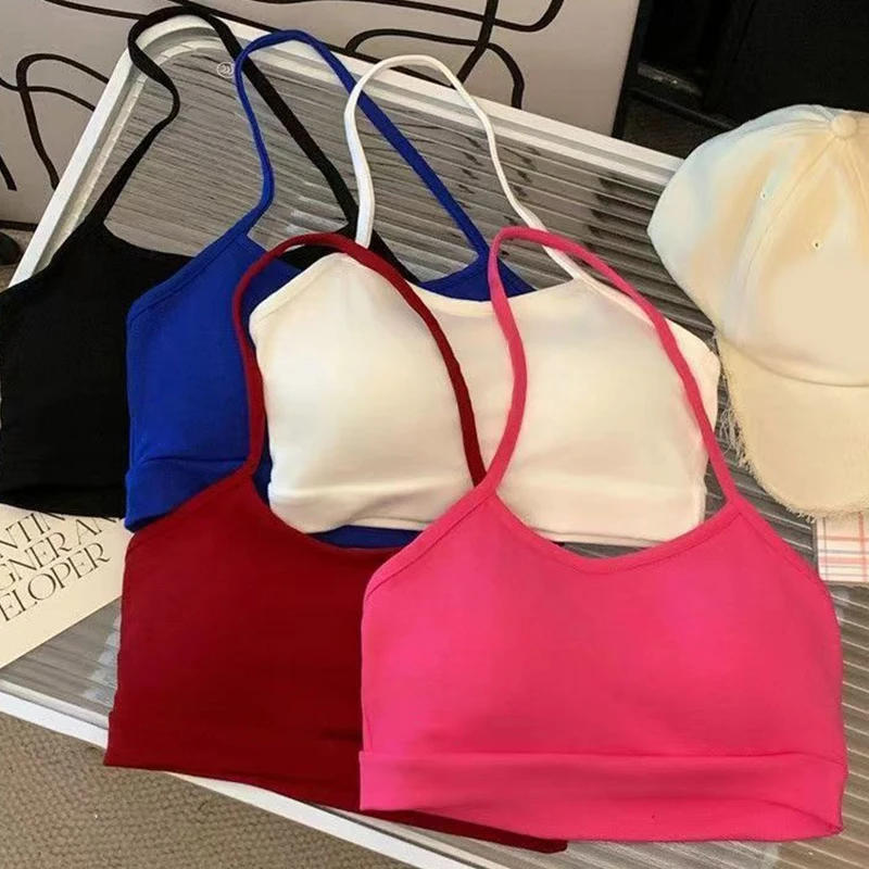 

New Style Hot Girl Halter Neck Backless Tube Top Camisole For Women Summer Inner Wear With Breast Pad Underwear All-in-one Top