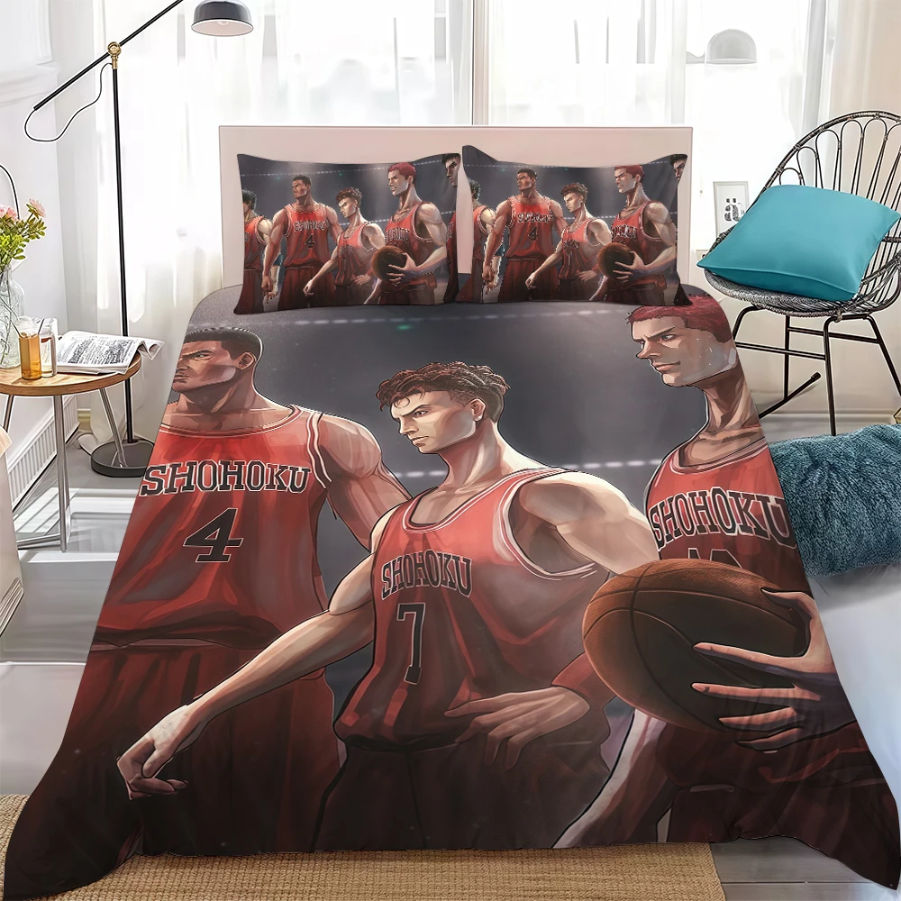 Sakuragi أنيمي سلام D-Dunk حاف مجموعة غطاء لينة غسل القطن السرير 3 قطعة الصيف مريحة طالب عنبر المنزل الطفل الفراش