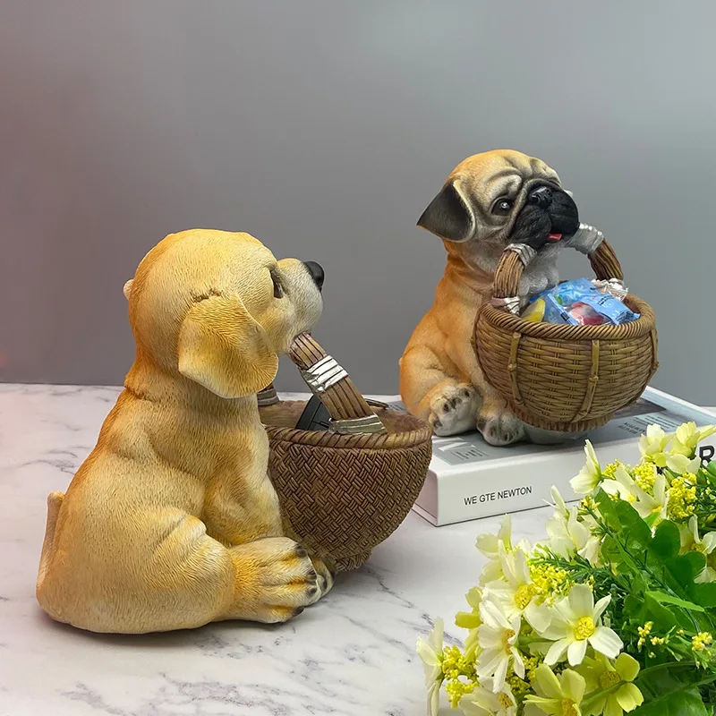 

Cute Puppy Art Sculture Figurine Dog Key Candy Basket Furniture Living Room Key Storage Desktop TV Cabinet Decorations Home Deco