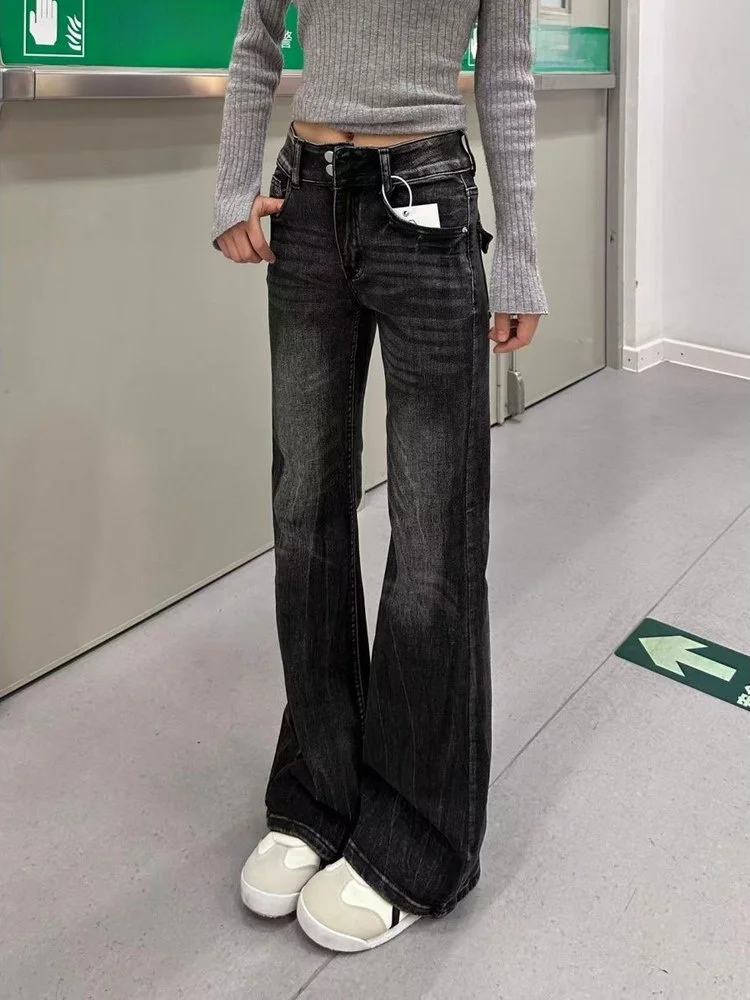 Jeans in denim retrò americano Waed da donna primavera autunno gamba larga pantaloni lunghi fino al pavimento pantaloni lunghi a vita alta coreano Sle
