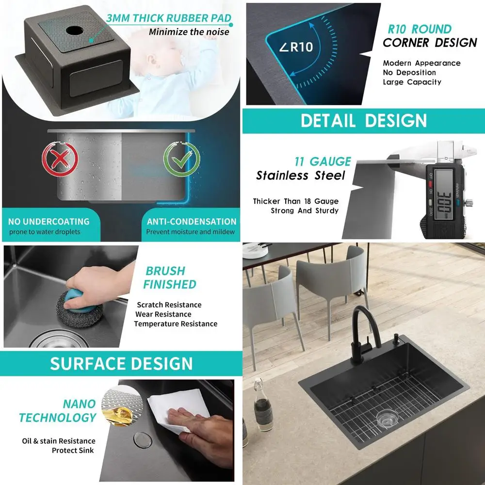 

Набор вставных раковин из нержавеющей стали 27x22 дюймов с решеткой, ковриком и сливом для современной кухни и бара — стильный и функциональный