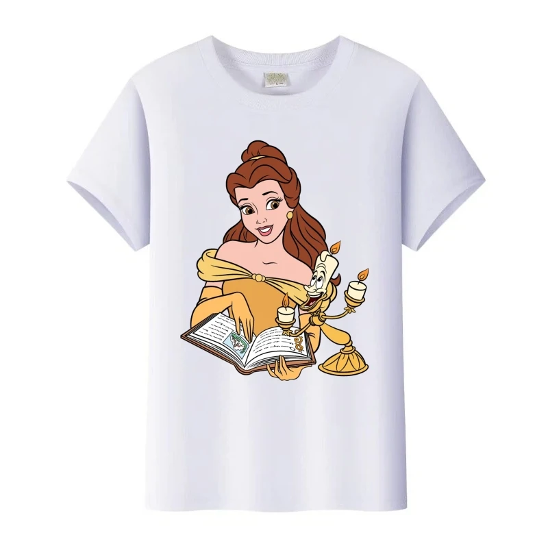 عادية ديزني الجمال والوحش حسناء الأميرة امرأة التي شيرت فتاة Harajuku تيز الاطفال بلوزات مستديرة العنق رجل بلوزة الأسرة Y2k تي شيرت