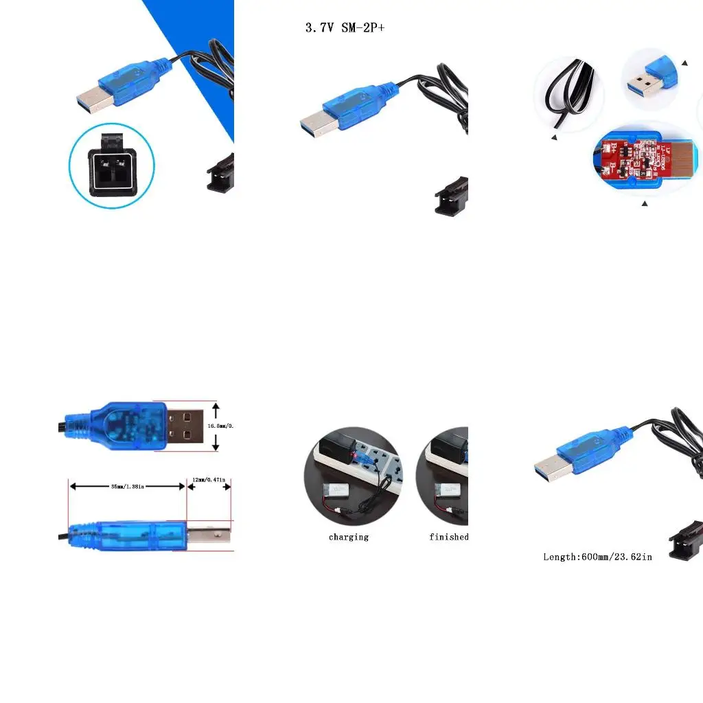 1Pc SM-2P 3.7V 400mA NiMh/NiCd/Lithium Battery USB Charger Cable SM 2P Forward Plug Electric Toy Battery Charging Cable