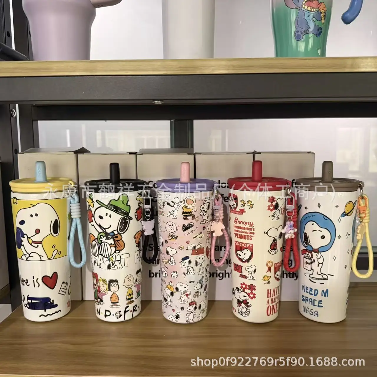 New cartoon Snoopy drawstring 304 stainless steel double-layer vacuum insulated cup 710ml portable straw cup