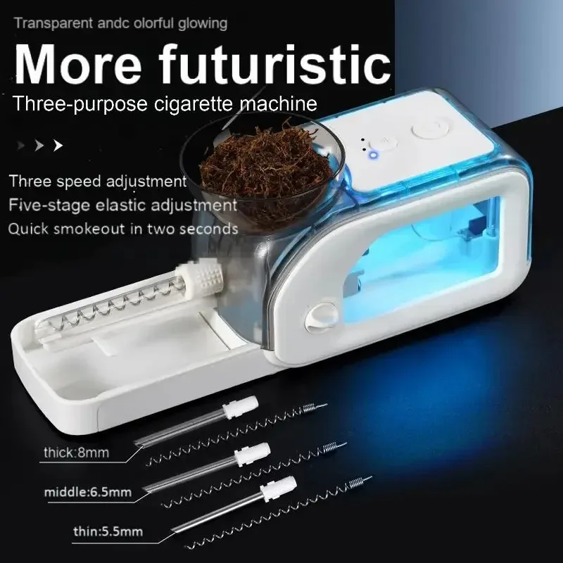 5.5mm 6.5mm 8mm Universal Cigarette Rolling Machine LED Transparent Electric Tobacco Filling Injector Maker Smoking Accessories