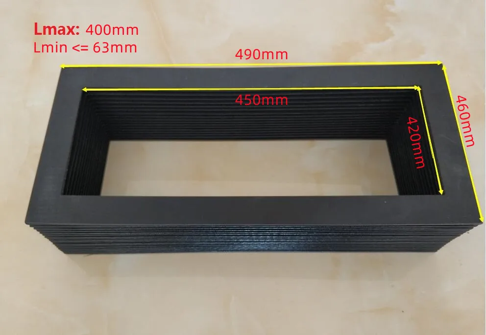 T5 Rectangle Machine tools protection bellows, inner: 420 mm x 450 mm, outer: 460 mm x 490 mm, Lmax: 400 mm