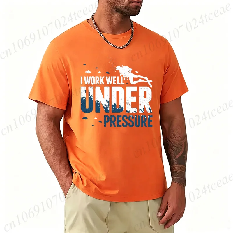 Diver I Work Well Under Pressure Hipster Graphic Print Men Tee Short Sleeve T-shirt Dive Scuba Diving Fashion Casual Tee Shirts view 3