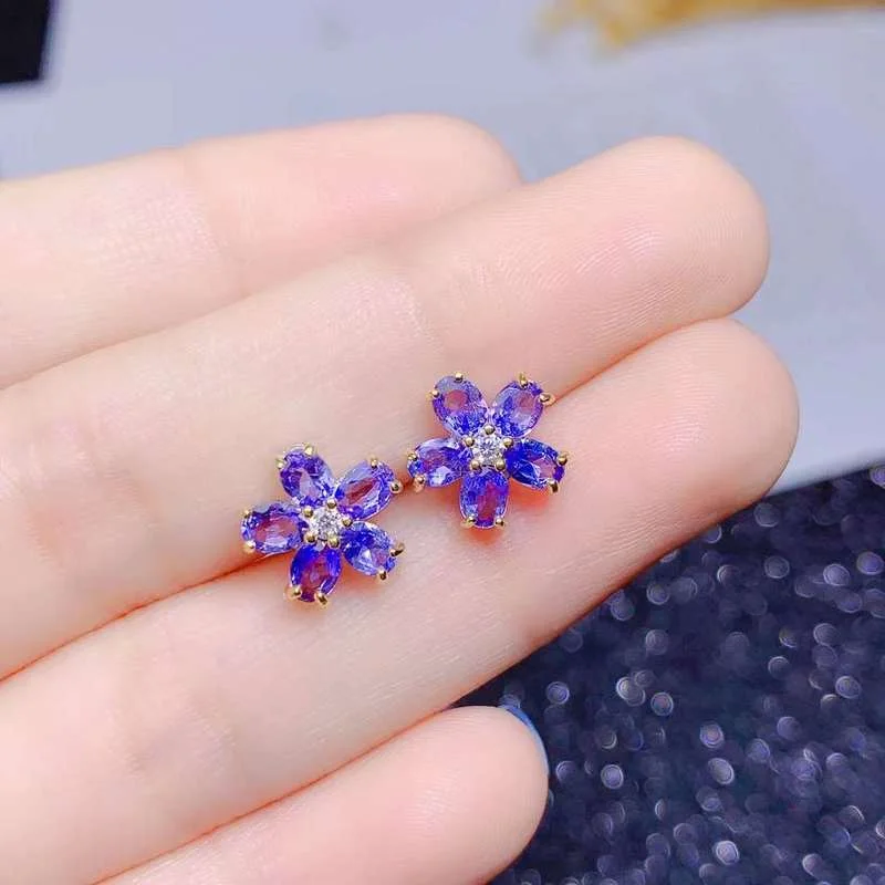 Orecchini a bottone in Tanzanite naturale gemma blu da donna delicata gioielli in argento Sterling S925 vendita di liquidazione spedizione gratuita