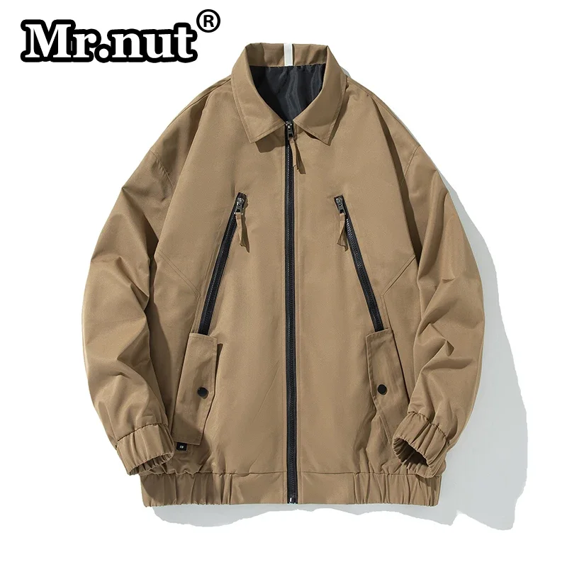 

Mr.nut Men' New Trendy Casual Loose Coat High-Quality Clothing Windbreaker Lapel Zipper Jacket Solid Color Autumn Unisex Jackets