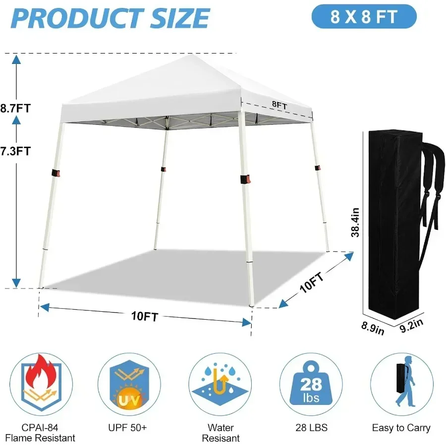 10x10 Slant Legs Pop Up Canopy Tent, 1-Button Push Setup Canopy Tent, Adjustable Height Instant Portable Shelter, Protable Back