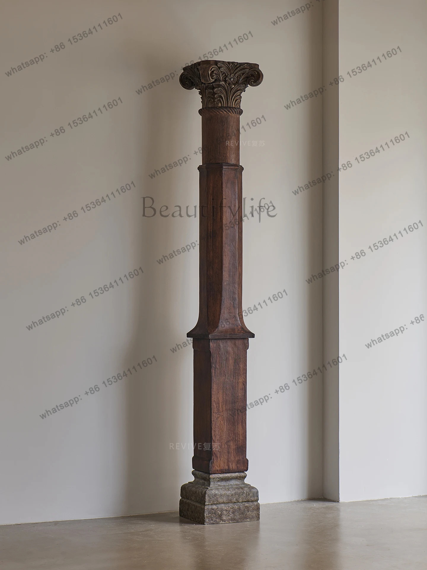 Vintage Roman Decorative Column Living Room Corridor Retro Imitation Wood Homestay Tea Room Indian Column Old Pillar