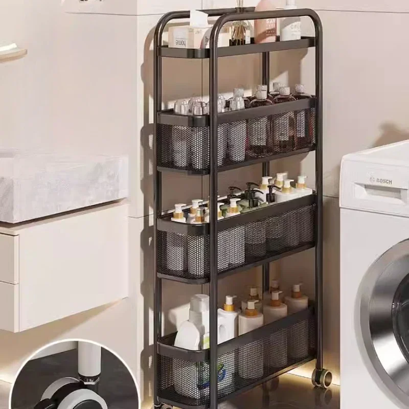 Multi-Functional Bathroom Storage Trolley Multi Layered Practical Mobile Cart Storage Basket with Pulley Living Room Snack Racks