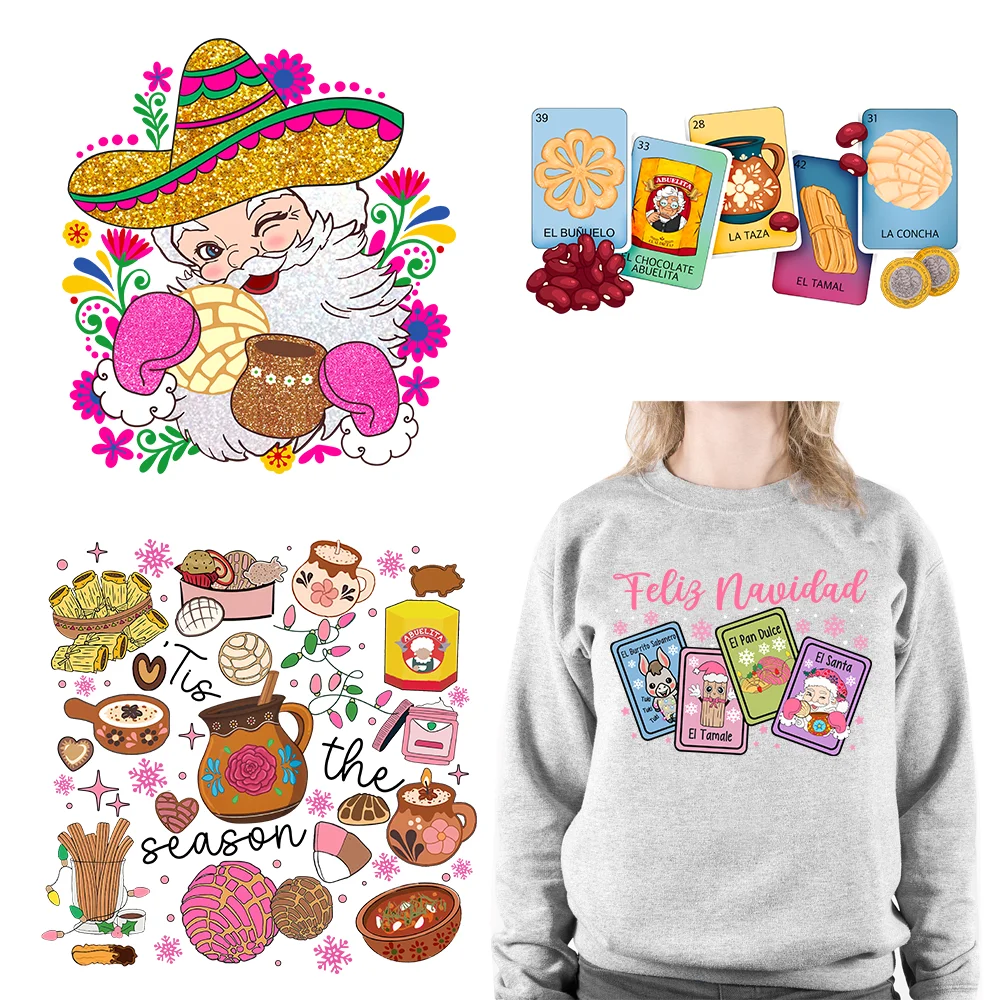 Tis The Season Pink Mexican Christmas Tamale Feliz Navidad Pan Dulce Tuki Tuki Donkey Latino Xmas Transfers Stickers For T-Shirt