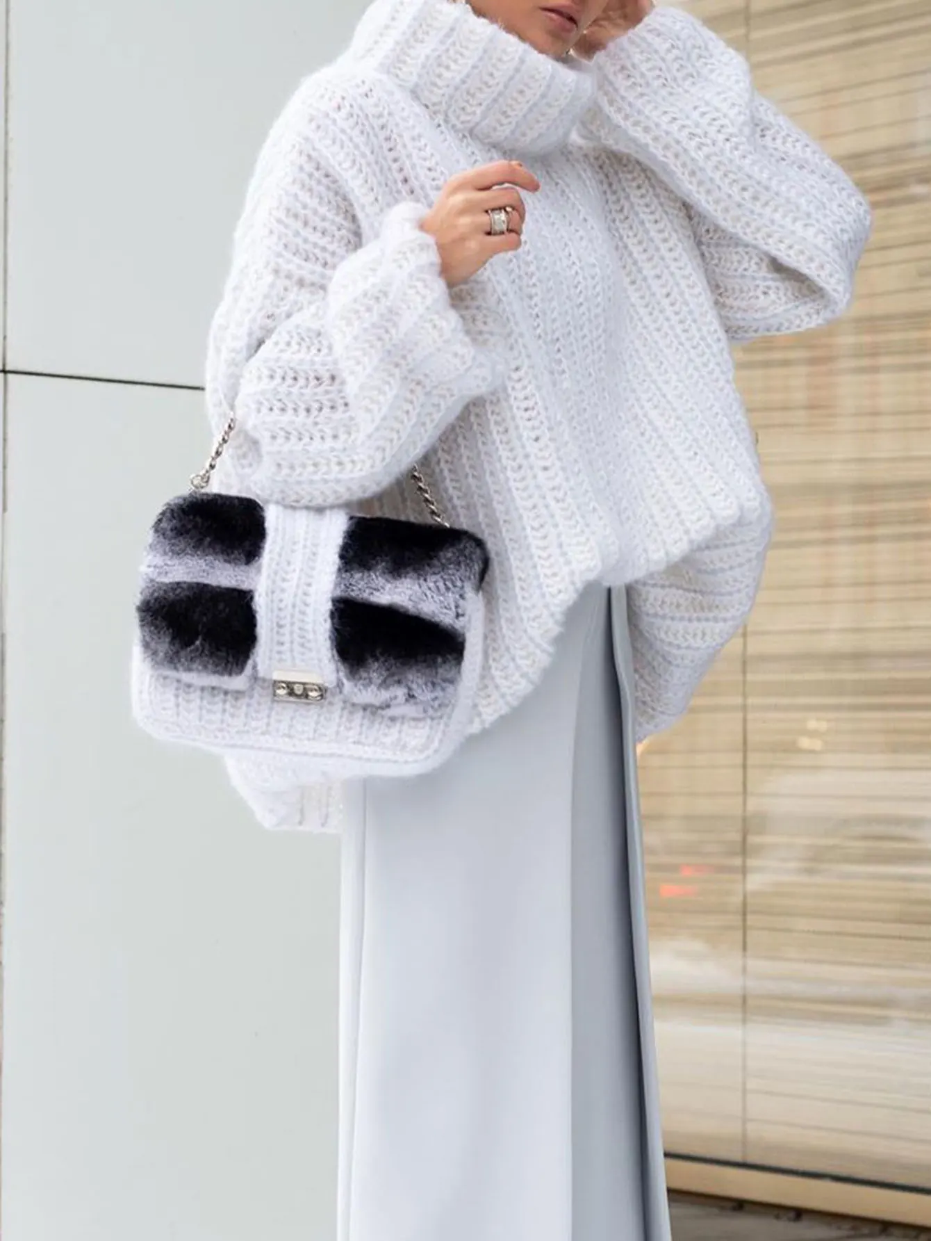 

Women's Autumn Winter Intellectually Elegant Sweater Solid Color Lantern Sleeve Stand Collar Comfortable Knitwear