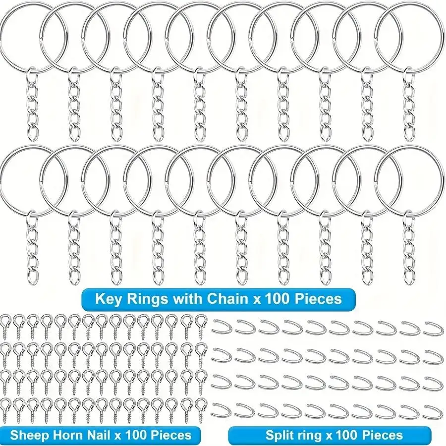 1/5/10/20/50/100pcs Iron Keychain Set, Open-Loop Pendant Additions, Including 25Mm Eyelet Pins And Chains, for Making Keychain C
