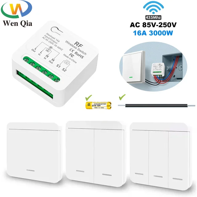 433Mhz Bezprzewodowy inteligentny włącznik światła 86 Panelowy zdalny włącznik AC 110V 220V 230V 240V 16A 3000W Mini przekaźnik odbiornik do lampy