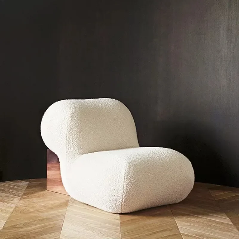 

Hotel Lounge Recliner Chaise Tufted Plush Lamb Wool Accent Single Sofa Chair