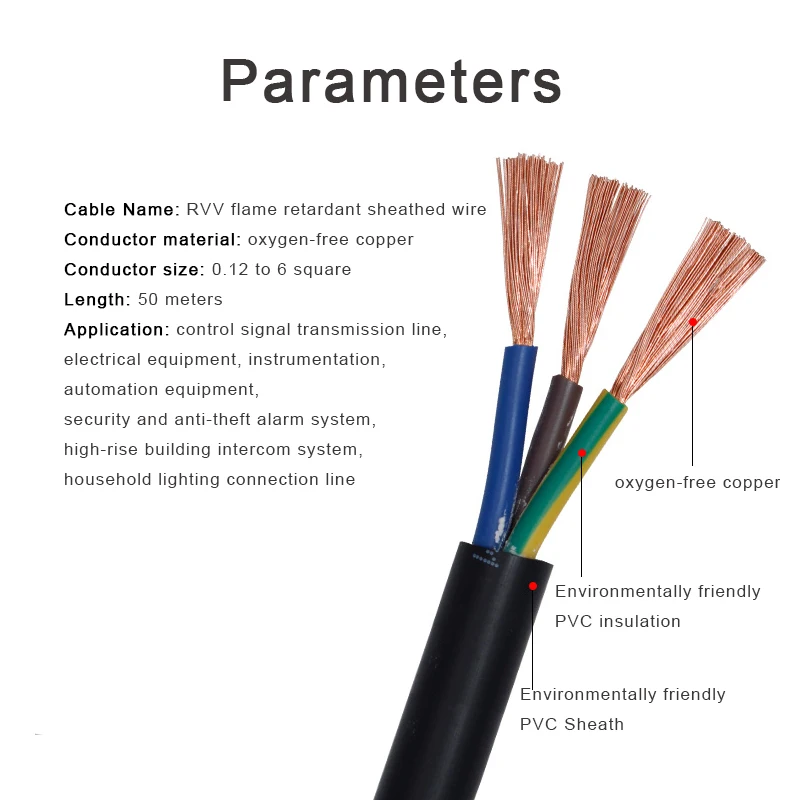 12Awg/4mm2 5M/Lot Copper Electric Wires 2/3/4 Multi Pins Fire Retardant Oxygen-free Cords Flexible El Construction Site Cables