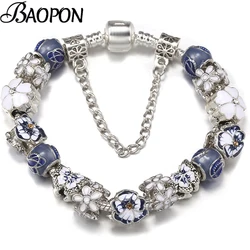 BAOPON Spring Styles Butterfly Pansy Beads Charm Bracelets DIY Fine Bracelets For Women Men Fiancee Bijoux Pulseras Jewelry Gift