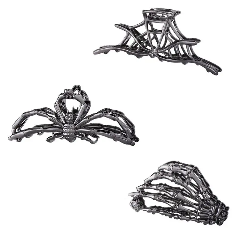 

For Halloween Hair Accessories- 3PCS Black Spider Web Skull Hand Claw Clips, Barrette Headband For Party Styling Gift