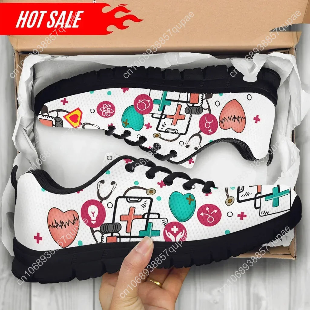 Women Casual Flats Shoes Physician Nursing Staff EMT ECG Print Lace Up Mesh Sneakers Female Footwear Chaussure Femme