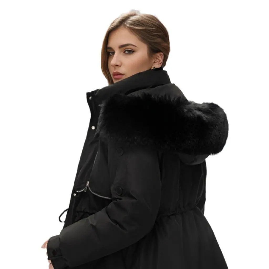 

Женская пуховая куртка с большим меховым воротником на хлопковой подкладке, короткая зимняя модная утолщенная парка, маленькая рабочая одежда