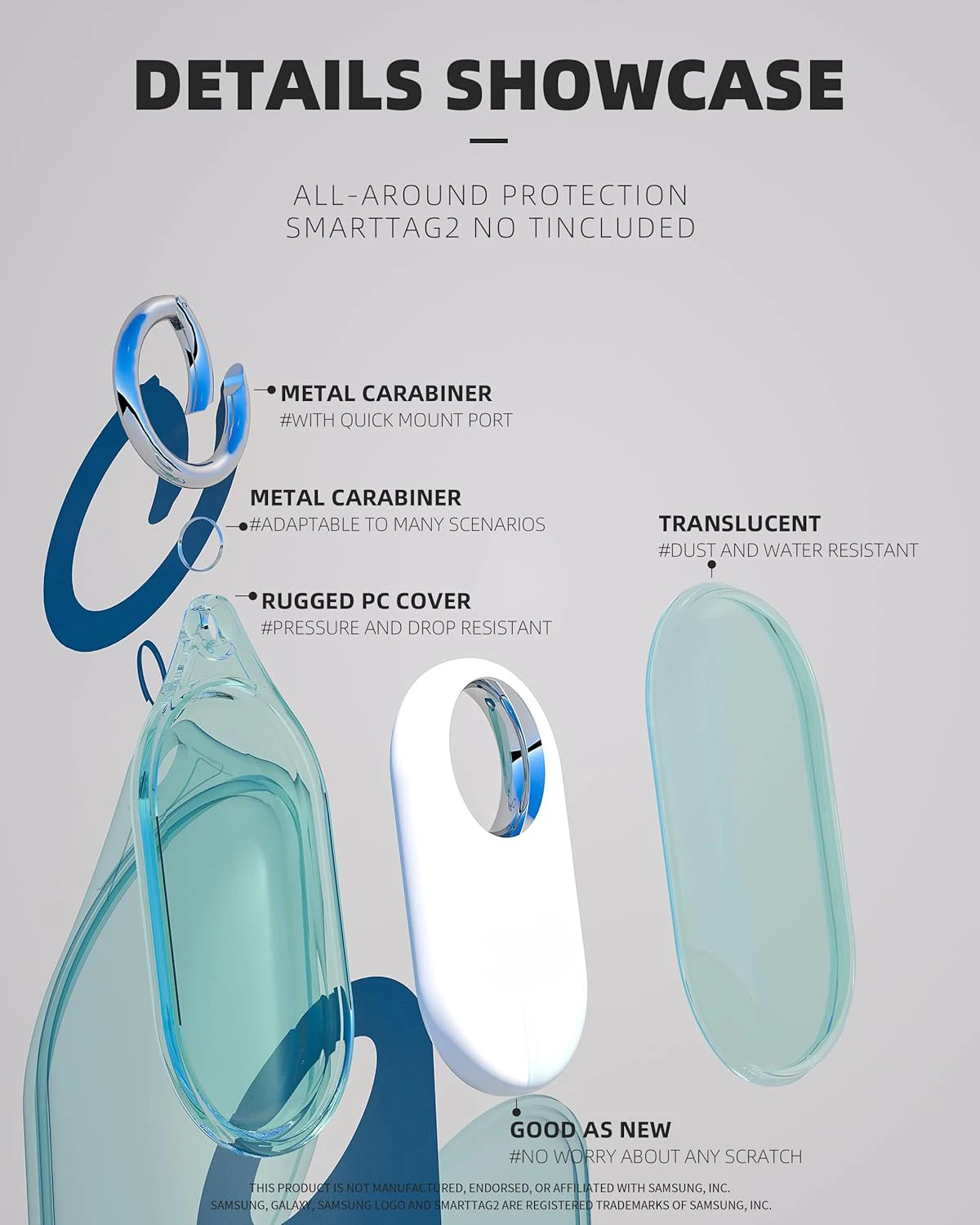 حافظة مفاتيح شفافة وناعمة من البولي يورثان ، غطاء واقي كامل مقاوم للماء لعلامة سامسونج الذكية 2 ، Galaxy SmartTag2