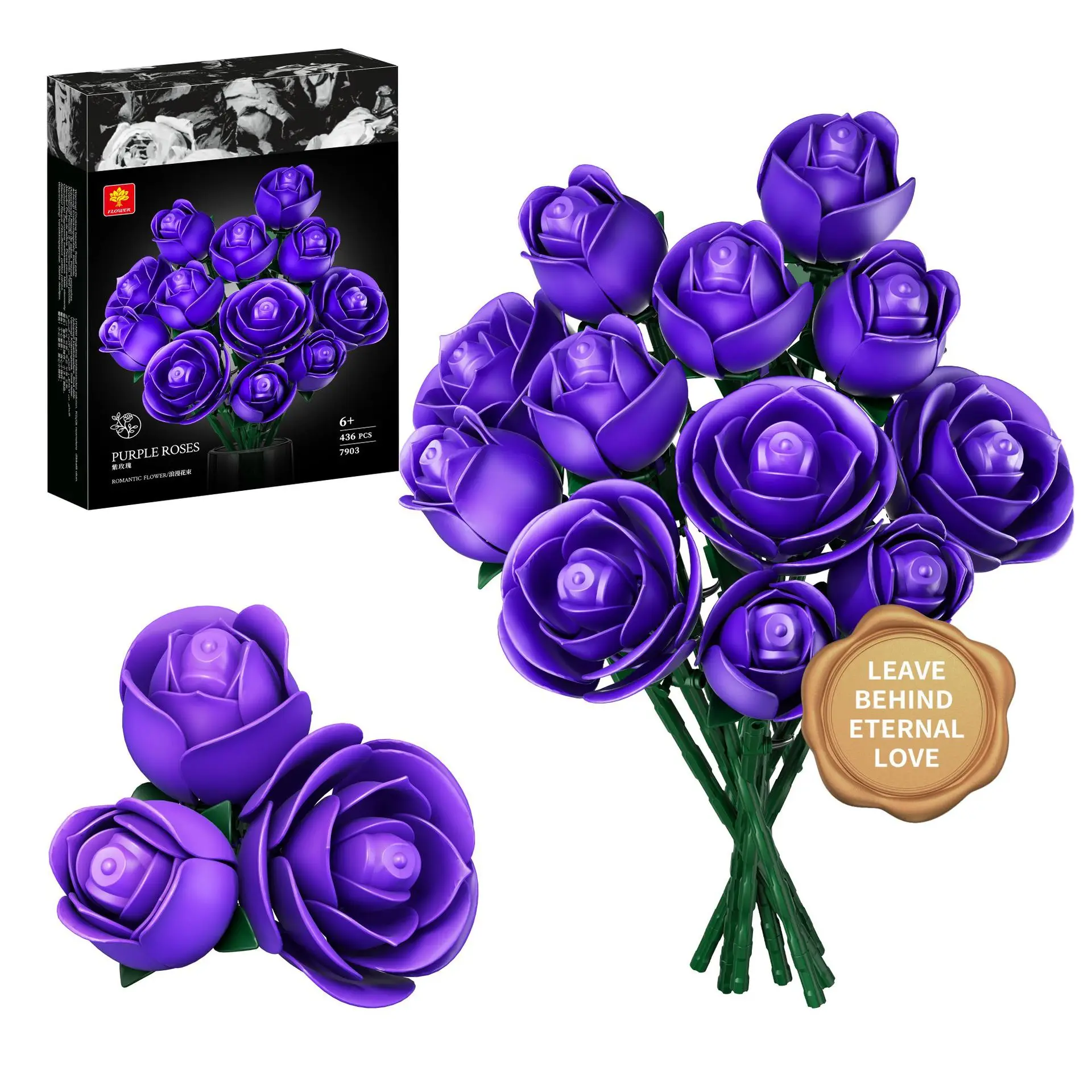 Nieuwe Rozen Bouwstenen Set DIY 12 Zwarte Rozen Valentijnsdag Cadeau Simulatie Rozenboeket Montage Huisdecoratie Speelgoed - afbeelding 1