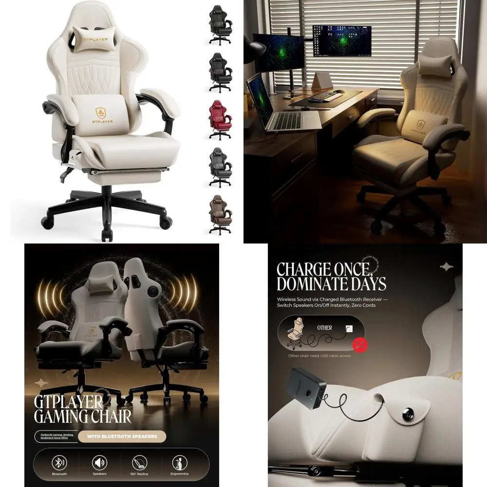 Ergonomic High-Back PC Gaming Chair with Footrest for Adults - Padded, Adult Video Game Chairs with Speakers, Comfortable Ergono