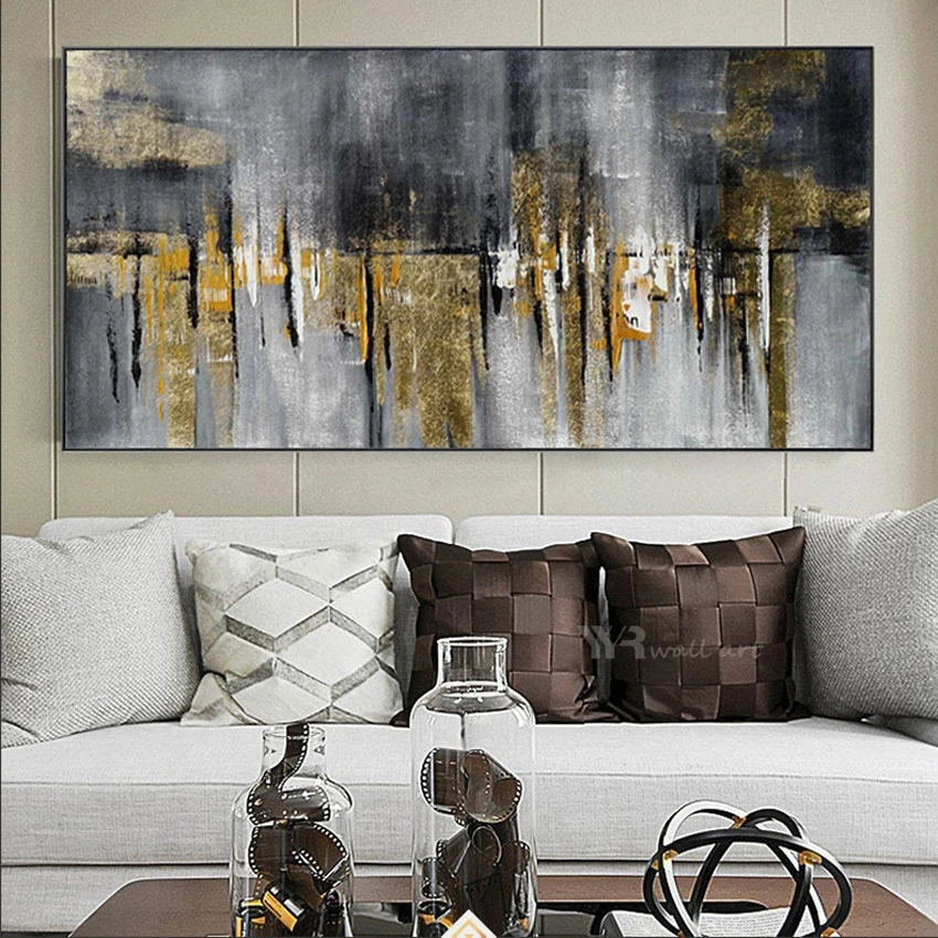 

Mural Decorative Posters Hand Painted Canvas Oil Paintings Abstract Gold and Black Wall Art Hanging Picture For Living Room Sofa