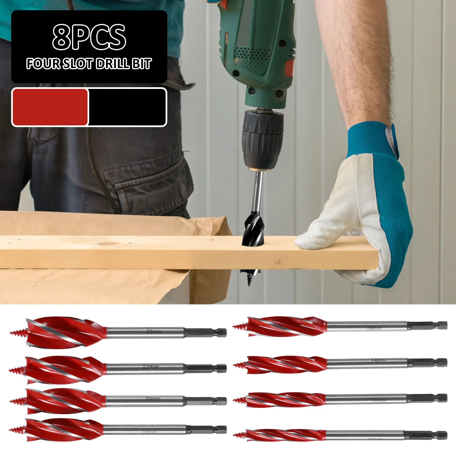 

Четырехслотовая четырехлопастная опорная роликовая дрель для деревообработки, универсальное и эффективное сверление, подходящее для различных пробок из твердых пород