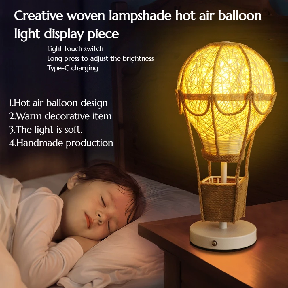 Creative Woven Lampshade Hot Air Balloon LED Decorative Item for Home Creating Warm and Cozy Atmosphere Handicraft Item