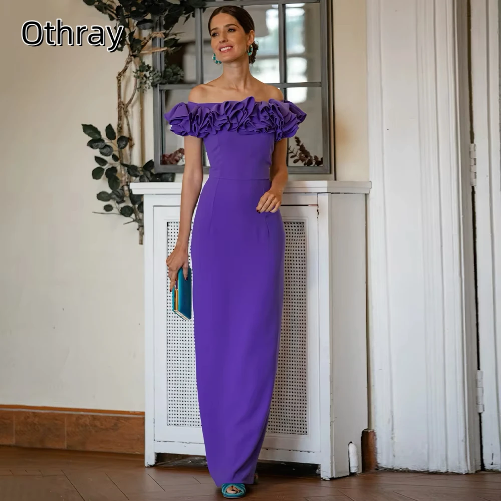 Othray Prom Dress Off the Shoulder Split Back Ruffled Women's Evening Gowns Floor Length Sleeveless Guest Party Dresses