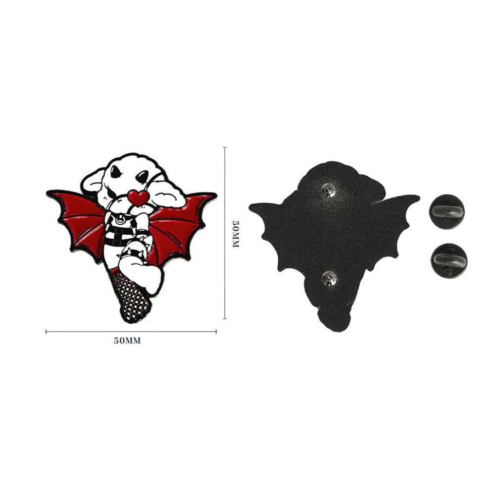 Gothic Dark Devil Lamb Enamel Pin Red Bat Wings Heart Fishnet Socks Lapel Pin for Backpack Jacket Accessories