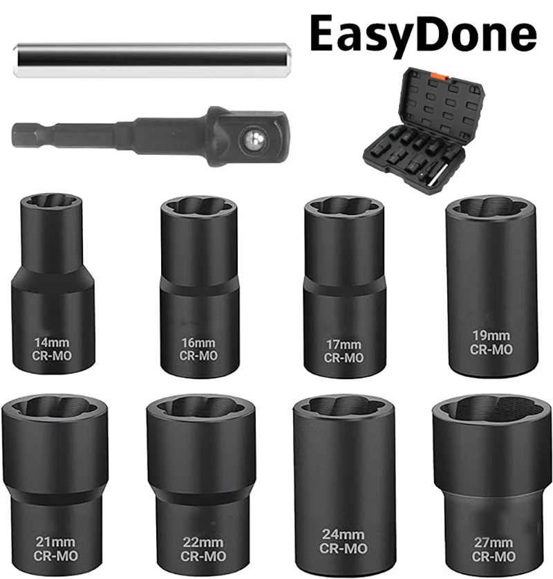 10PCS Impact Bolt Extractor Remover Socket Set with Hex Adapter for damaged bolt and nut