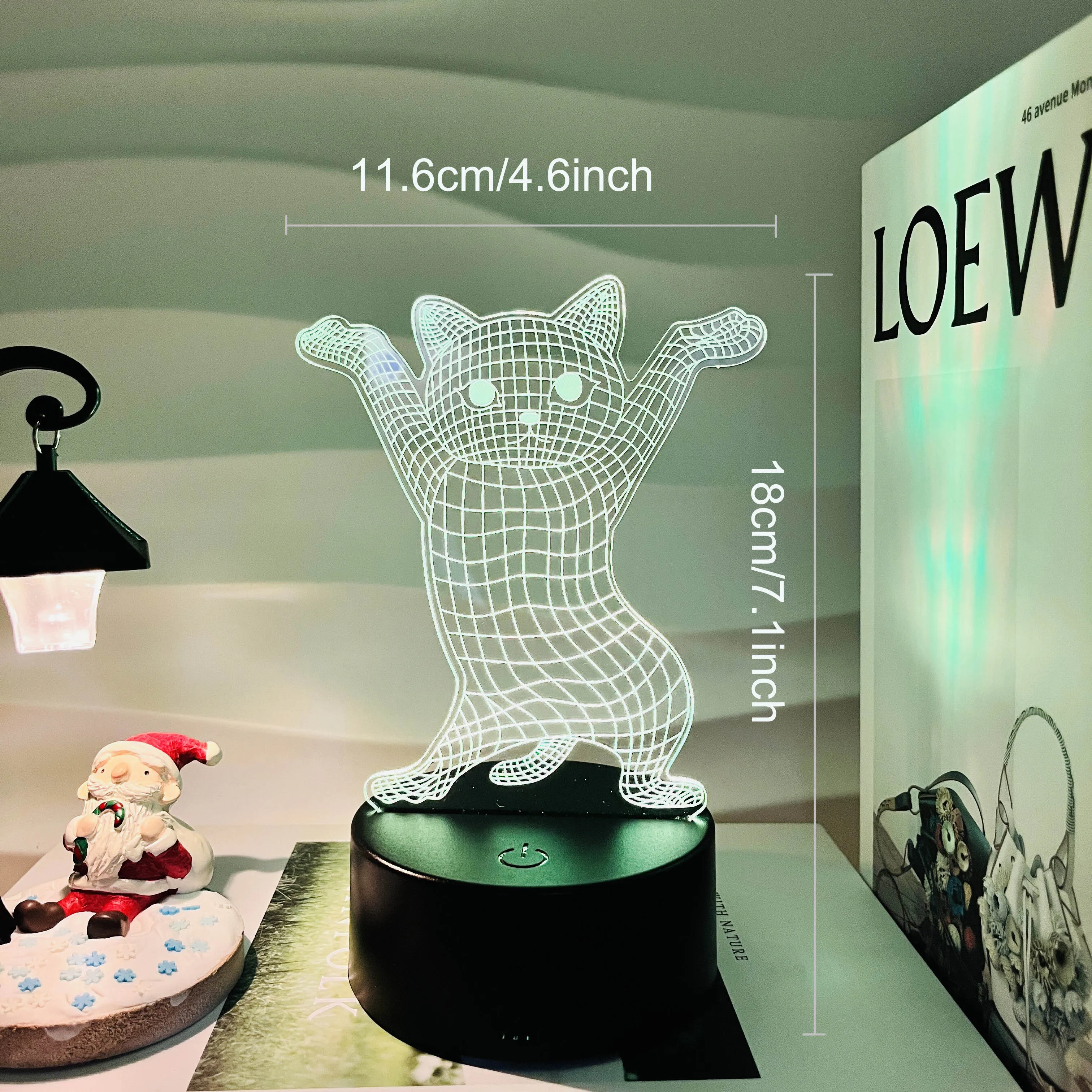 1pc Cute Cat  3D Night Light, 3D Optical Illusion Lamp With Touch, 7-Color Changing Ambient Light For Bedroom