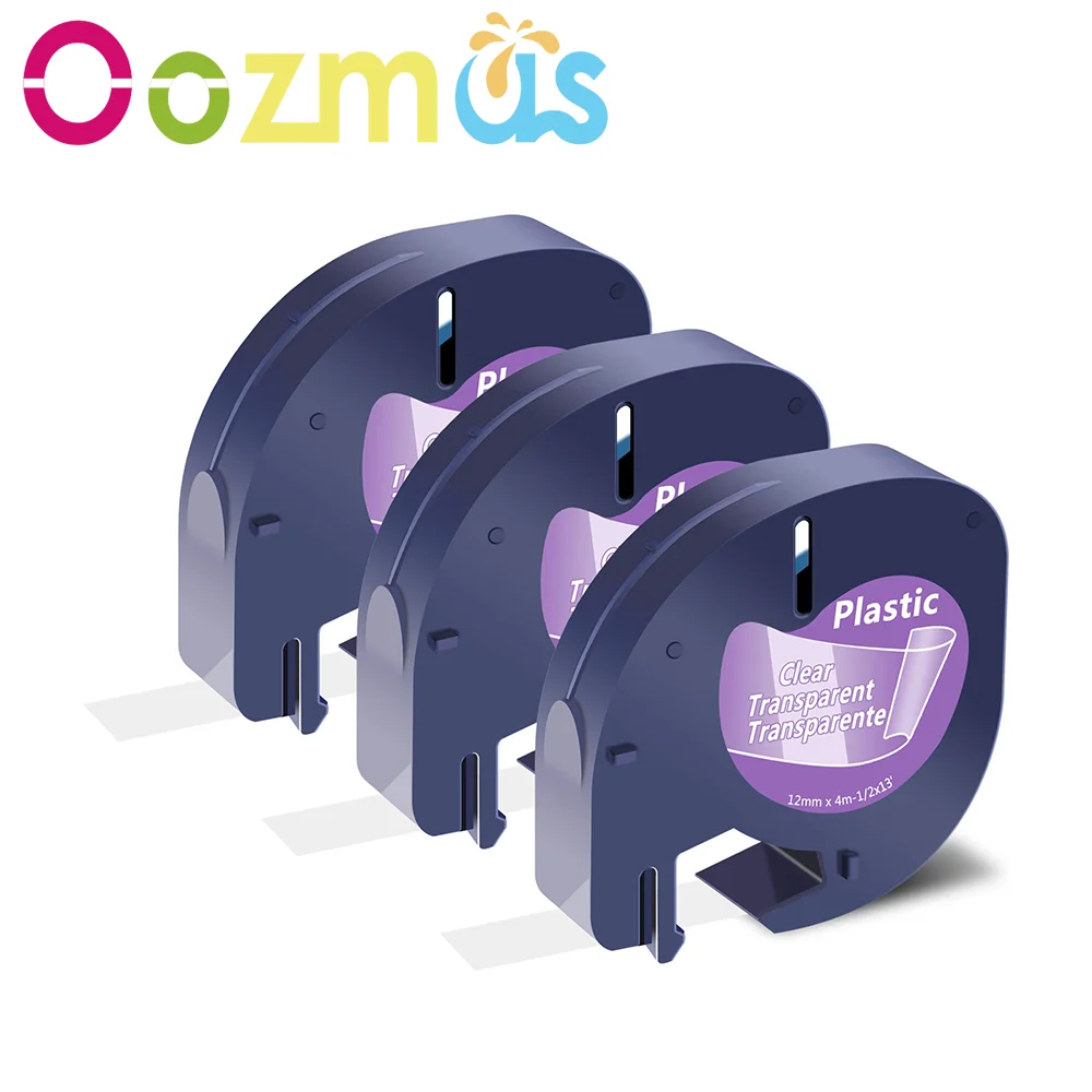 شريط ملصق بلاستيكي أسود على أبيض ، متوافق مع dymo letratag lth lt100t ، من 12: x 4m ، 3 عبوات