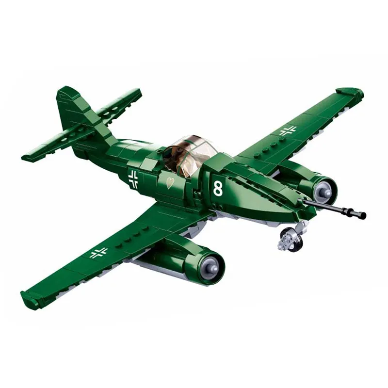 Military WW 2 II Battle of Budapest Messerschmitt Me-262 Fighter Army Weapon Building Blocks Kit Bricks Classic Model Toys Gift