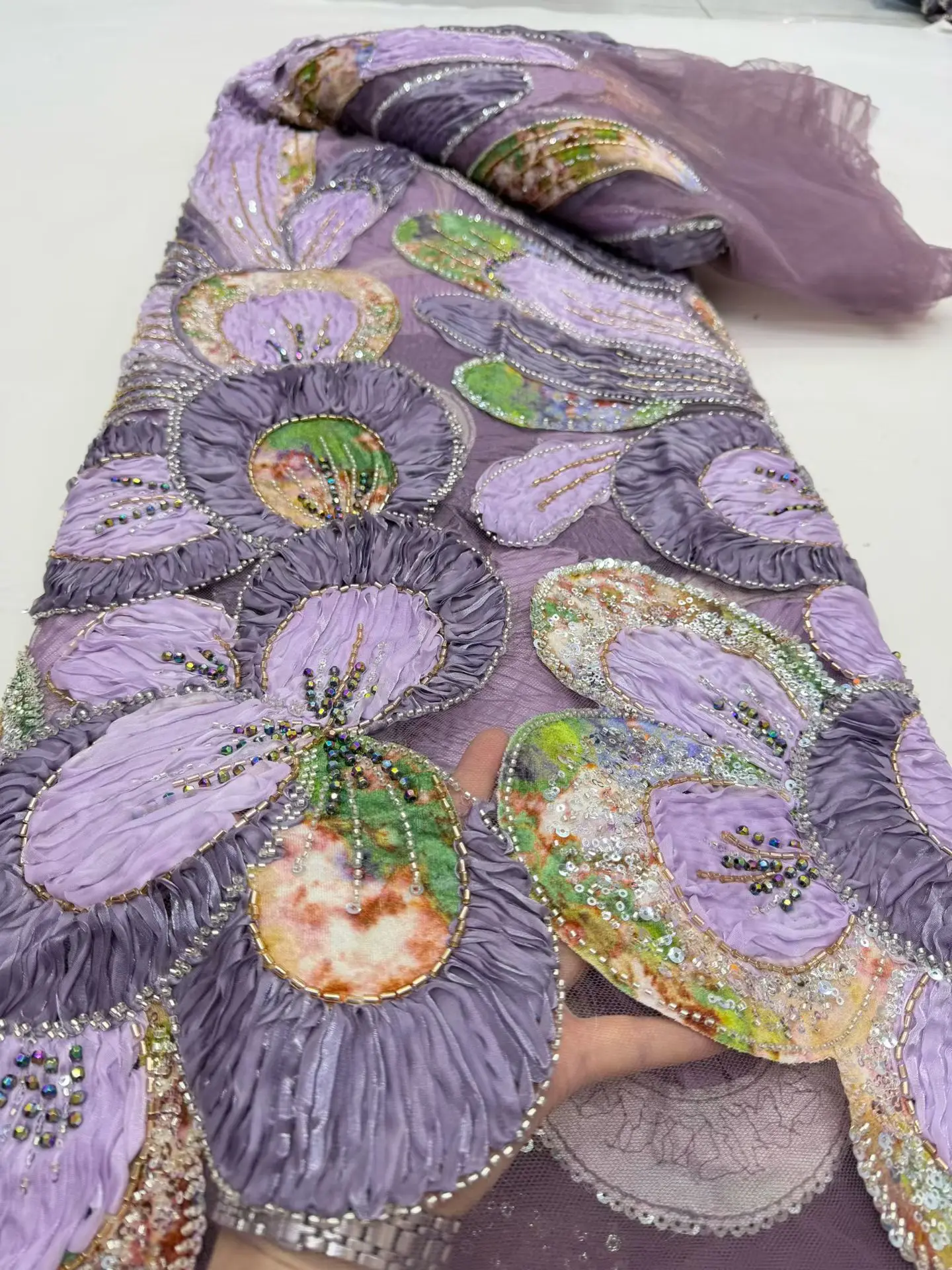 

2026 New Nigerian African French Guipure Tulle Lace Fabric Sequins Beaded Embroidery for Wedding Party Evening Dresses 5 Yards