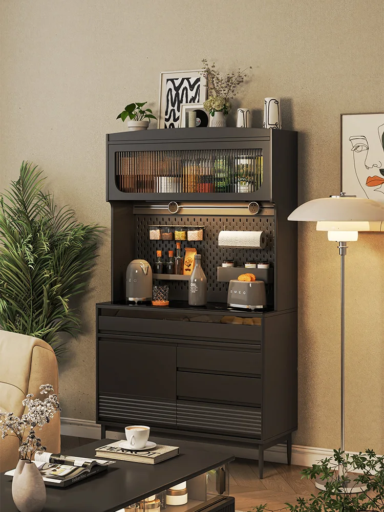 RVR designer side cabinet solid wood paint hole board, light luxury black  apartment integrated tea cabinet