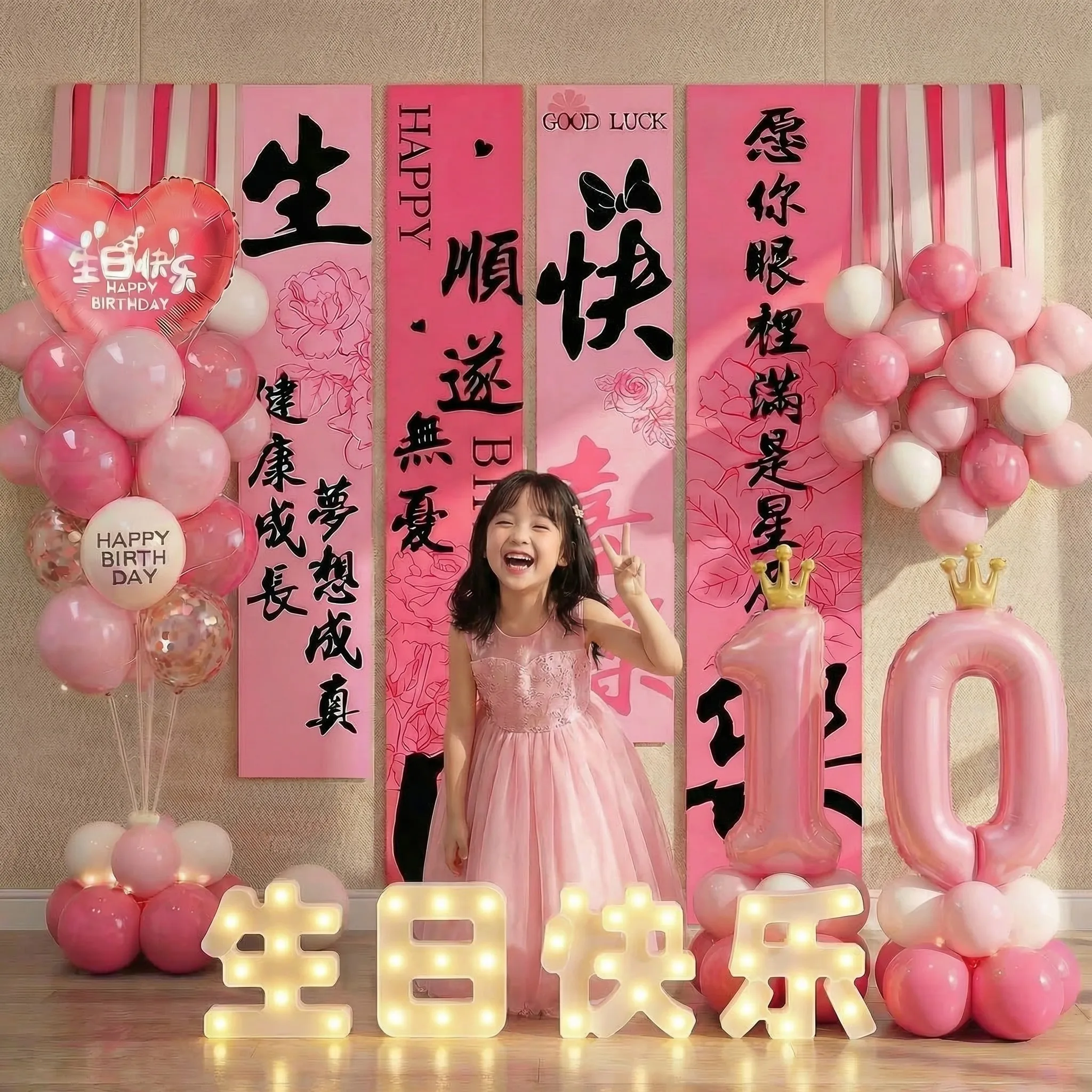 10歳のお祝い、男の子と女の子のためのパーティーバルーンデコレーション、子供のお祝い背景ウォールバナー、丸型ヘリウムバルーン