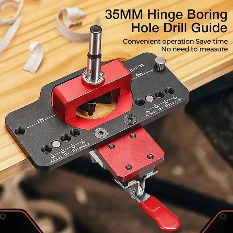 Hinge Boring Hole Drill Guide Hinge Jig with Clamp 35MM Aluminum Alloy For Woodworking Cabinet Door Installation Woodwork Tools